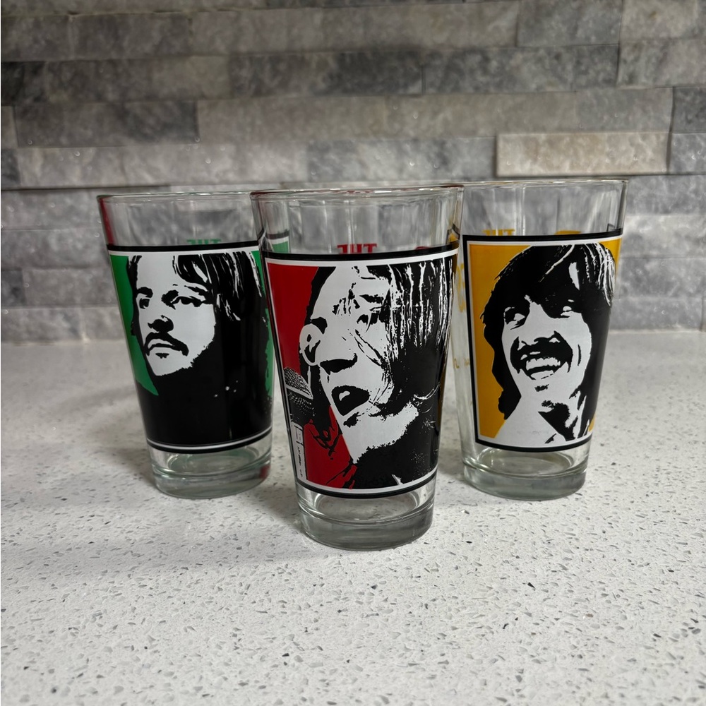 The Beatles Collectible Drinking Glasses Lennon Starr Harrison Set of 3